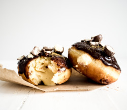 Fullcravings:  Dark Chocolate And Malt Custard Filled Doughnuts  Unf. 