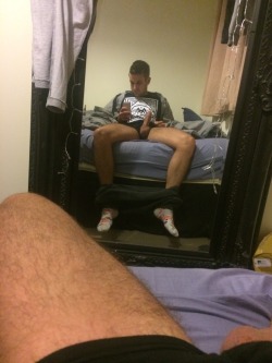 meninsocks:  Having a stiffy at the end of the bed!  Follow @ MENINSOCKS, for more MEN IN SOCKS! Don’t forget to submit your own photos here