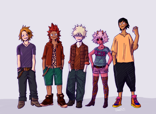 Class 1-A minus Hagakure (who doesn’t have a civilian clothes pic) and Mineta (for grape baby crimes