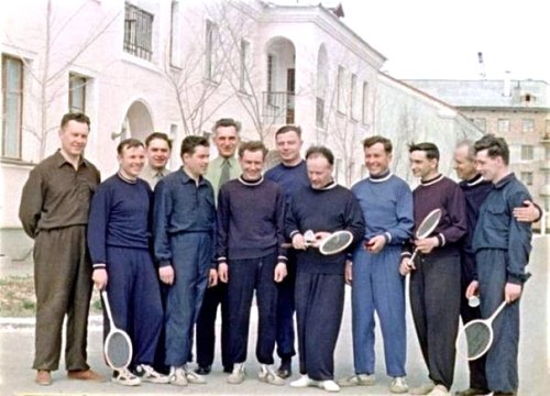 sovietpostcards: The First Squad of Cosmonauts with their badminton eqipment. Badminton is still a l