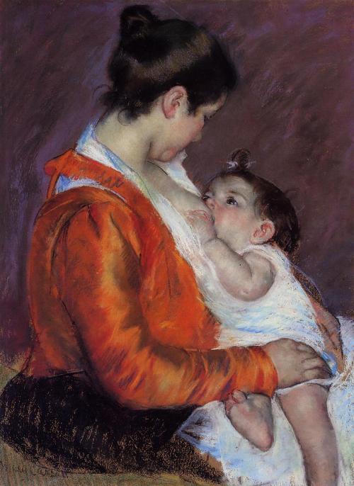 artist-cassatt:Louise Nursing Her Child, 1898, Mary CassattMedium: pastel,paper