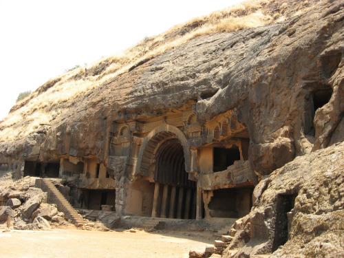 The Bhaja Caves of Maharashtra, India. A group of 22 rock-cut caves dating back to the 2nd century B