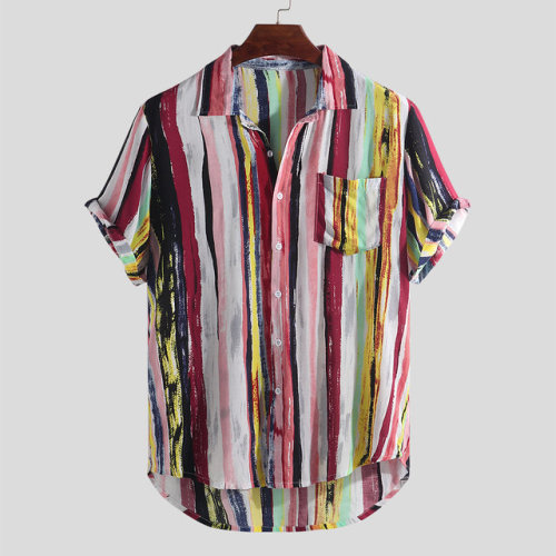 permanentfilemugglethings: Multi Color Graffiti Chest Pocket Short Sleeve Round Hem Loose Shirts Che