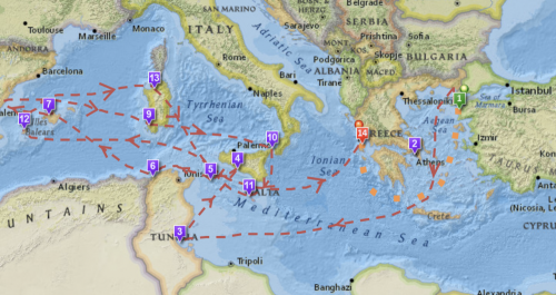 otherwise-called-squidpope:mapsontheweb:Map of Odysseus’ 10-Year Journey in Homer’s Odyssey.if I had