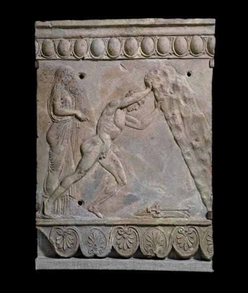 archaicwonder:Roman Theseus Relief, 1st Century BC/ADFrom Cerveteri (map), Italy. In the center is t