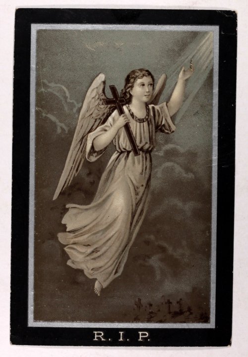 Late 19th Century Mourning Card - unusually features a portrait photo of the deceased. French 1895.&