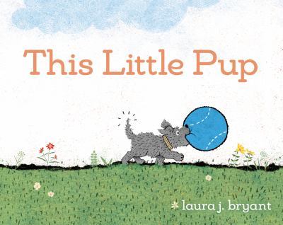 The book cover shows a puppy carrying a very large blue ball