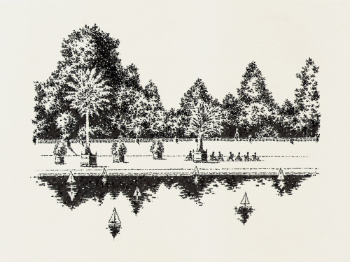 Jardin du LuxembourgEncre noire sur papier Moleskine (18 x 24 cm)Œuvre disponible à la vente chezI