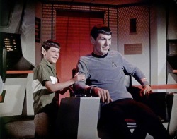 humanoidhistory: Leonard Nimoy with his son Adam on the set of Star Trek. don’t spock to me or my son ever again