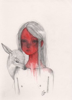 faetus:girl with a red and a fawn (2015)for sale ! contact me at laura@faetus.fr for infos ! 
