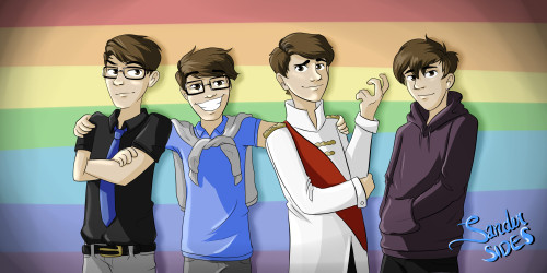 ellistruggle:  the core four <3it was time to redraw this picture again =) 4 years of me making sanders sides art can u believe? 