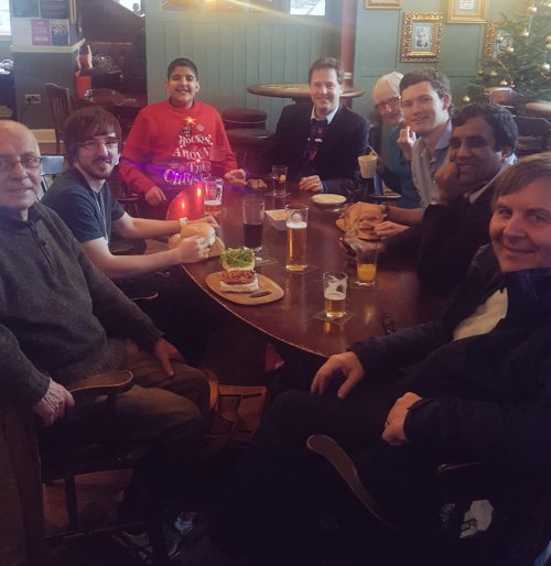 inspieos - look at him, with his christmas jumper in a pub!