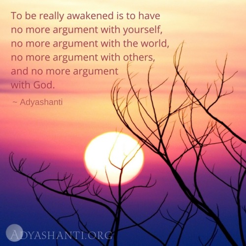 “To be really awakened is to have no more argument with yourself, no more argument with the world, n