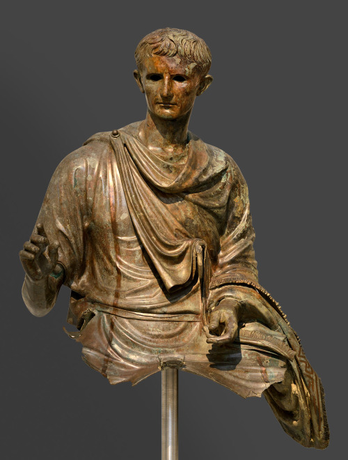 theancientwayoflife:~ Equestrian statue of Octavian August.Medium: BronzeDate: 12—10 B.C.Provenance: