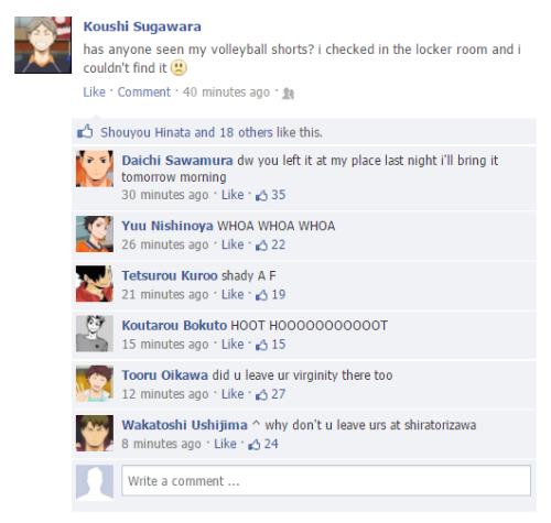 haikyuufacebook:  forgetful sugamama ☆ヾ(*´・∀・)ﾉ ( requested by anon )  omfgg Ushijima j