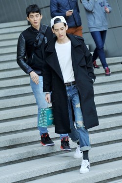 koreanmodel:  Streetstyle: Yoon jinwook and Jo Minho at Fall 2014 Seoul Fashion Week shot by Choi Seung Jum