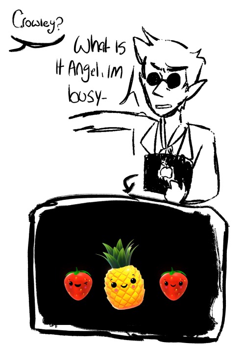 Ill Probably Redraw This Later But Crowley Watches Baby Sensory Videos And You Cannot Change My Mind