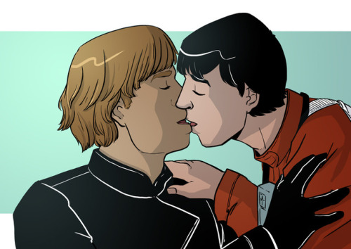 drinkupthesunrise: have a pretty quick luke / wedge kiss that i did between webcomic pages this week