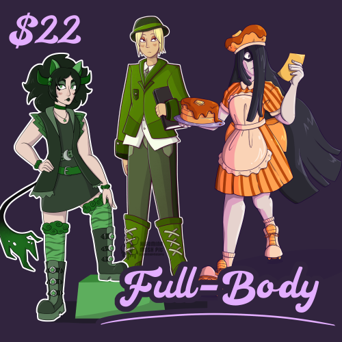 An image showing the price of a full-body art commission. The price is $22 per piece