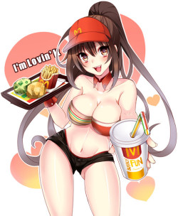 swecchi:  zan66:  スマイル０円 / るいさ さんのイラスト - ニコニコ静画 (イラスト)  Wish they dressed like that irl, oh i would eat a lot more burgers ;-)