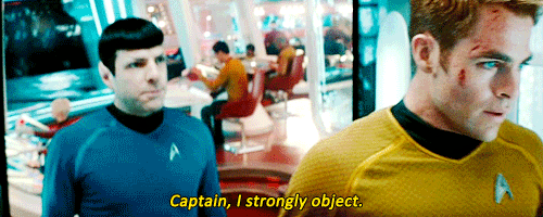 peepmouse:  sasstrekking:  This is it. Their relationship. In two gifs.  It was a preemptive objection. 