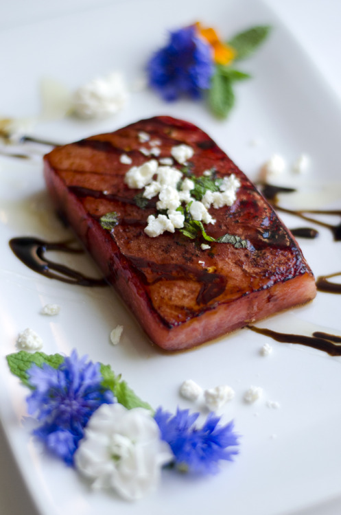 whatthefckiscaution: sixpenceee:  Watermelon steaks are steak-shaped pieces of watermelon, often pre