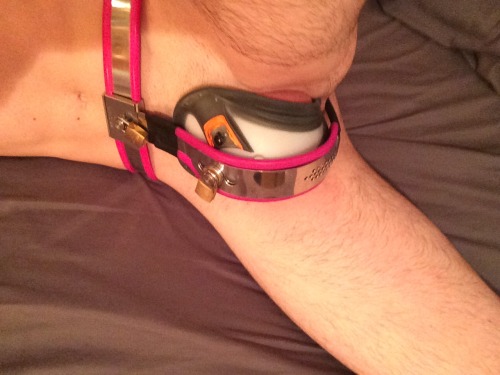 ohmurrr:  This is something I’ve always wanted to try… I modified an athletic cup to fit over the tube of my chastity belt and be locked onto me… I like the way it keeps my balls pressed up against my body. Not really practical for every day wear,