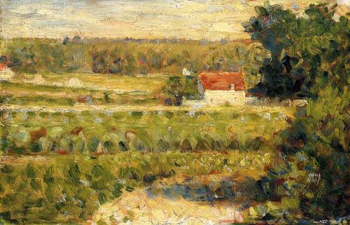 House with Red Roof, 1883, Georges SeuratMedium: oil,wood