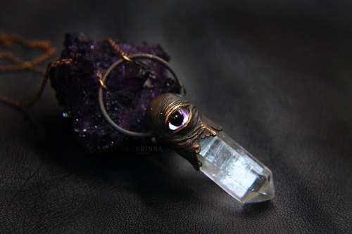 Eye copper electroformed quartz pendant dark purple halloween