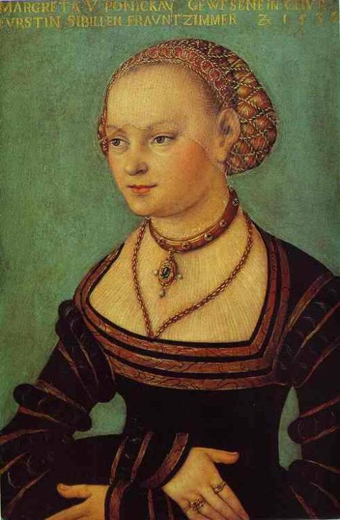 German Renaissance fashions1. 1526 - Portrait of a Girl with Forget-me-nots, Lucas Cranach the Elder