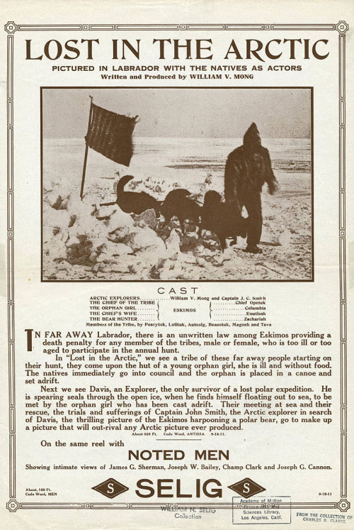 Flier for Lost in the Arctic, 1911Chicago : Selig Polyscope Co., Publisher - Margaret Herrick Librar