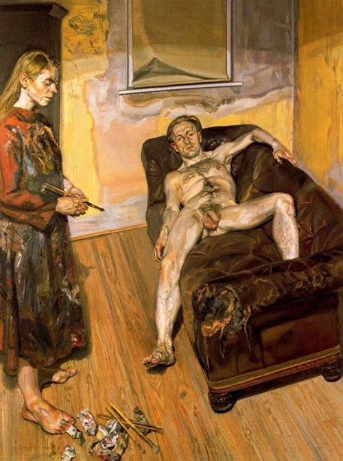 artist-freud:Painter and Model, 1987, Lucian Freud Medium: oil,canvaswww.wikiart.org/en/luci