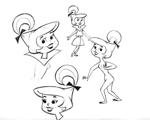 Model sheets for Hanna-Barbera’s 1962 cartoon, The Jetsons: George, his boy Elroy, daughter Ju