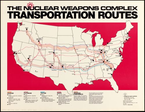 Map of the nuclear weapons complex transportation routes. By Richard Bickhart, 1988.