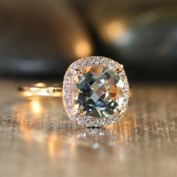 Ringscollection:  Natural Aquamarine Engagement Ring In 14K Rose Gold 8X8Mm Cushion