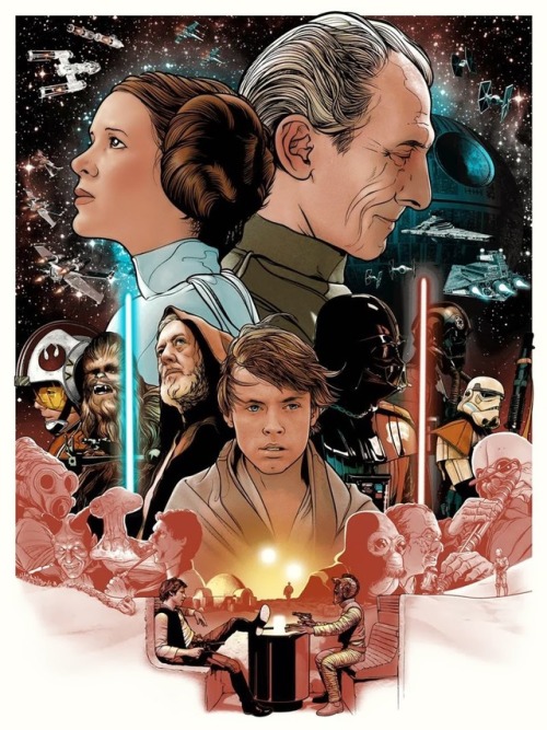 geekynerfherder:   ‘Star Wars’ Original Trilogy by Joshua Budich.12" x 16" gallery-quality giclee prints on Coldpress Natural 305 gsm- a high quality watercolor paper in signed and numbered limited editions of 100 of each for ำ each. Go