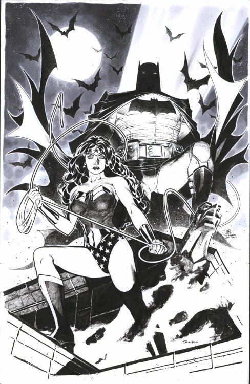 theartofthecover:Wonder Woman and Batman piece sketch (2021)[a Double Visions charity auction for th