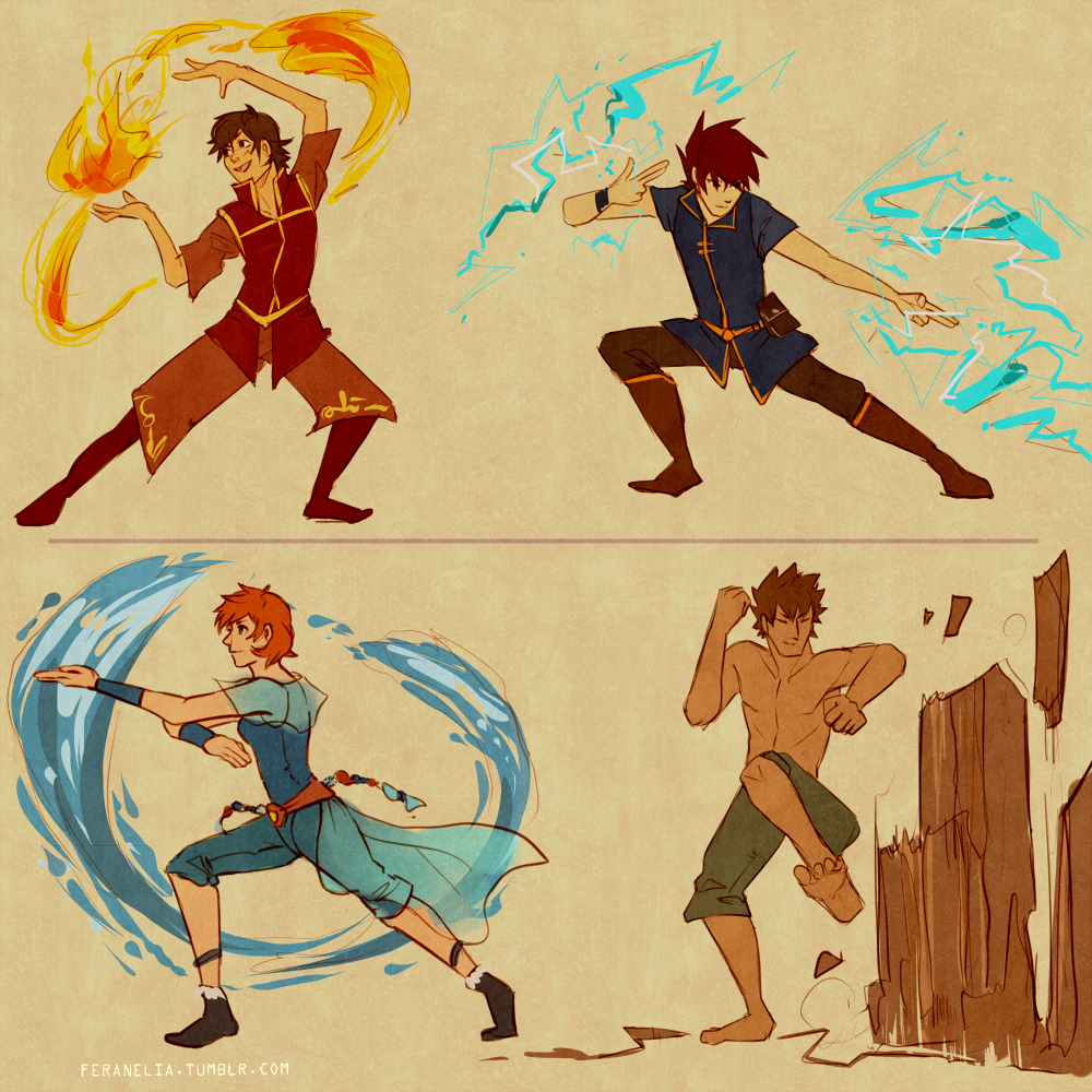 feradoodles:  I’ve had Pokémon x Avatar/bending AU in my head for a long time