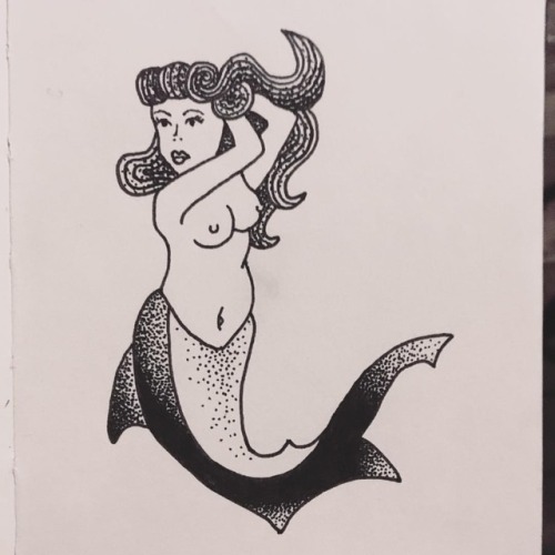 Sharkmaid #stickandpoke #tattoo #tattooflash #dotwork #americantraditional