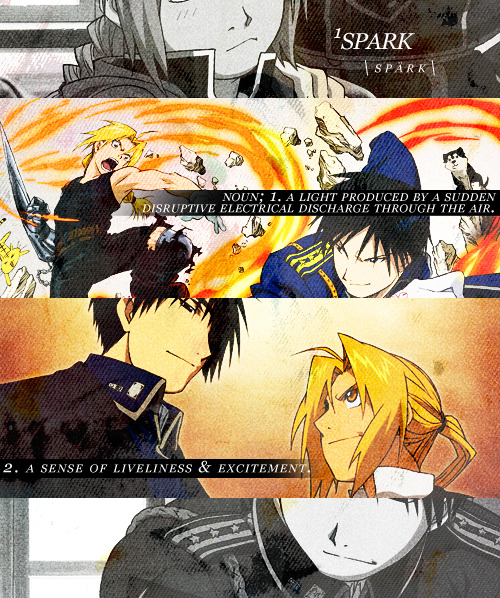 elricity:  → First Fandom Graphics in 4 Years: 5/? FMA: “define: spark” 
