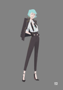 prospectkiss:  I adore this redesign of Franziska! Haughty, feminine, and in charge. The high pants suit her well (and those heels are killer), and I like the low-cut buttons. But her expression sells the whole outfit the most! With a devious smirk like