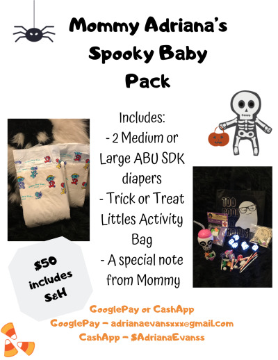 Mommy Adriana has a special ABDL trick or treat bag just for you! 🧡For $50, you’ll