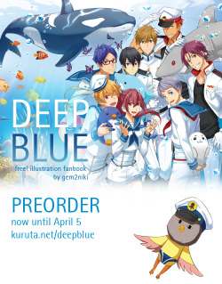 gem2niki:It’s finally here! After a year of working on this, preorder is finally up!Deep Blue is an illustration fanbook featuring the characters from the anime Free! They are selected speedpaints from throughout the years that are completely redrawn