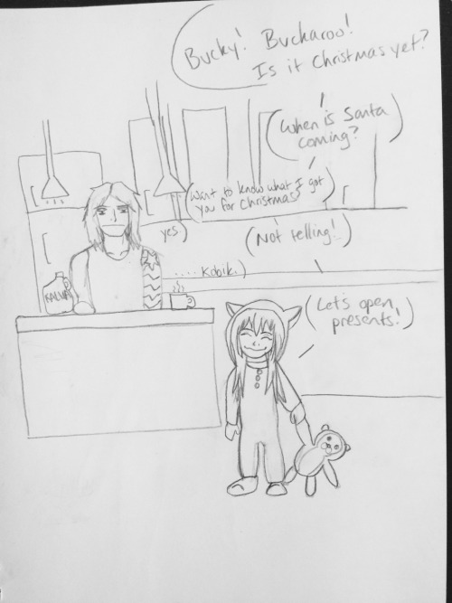 samwichwilson:Today in “I can’t draw but I do it anyway”: Kobik in jammies excited for Christmas and