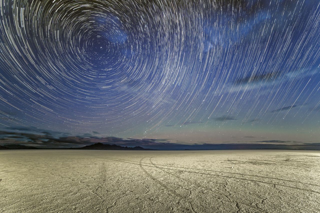 americasgreatoutdoors:  Star trails above the Bonneville Salt Flats in Utah almost