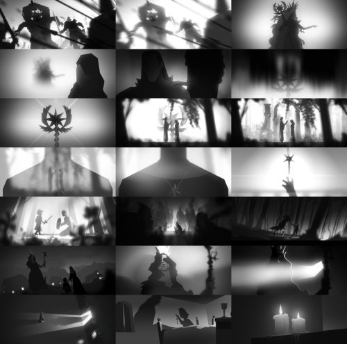 Storyboards for the Tales of Esperia: A Memory of Lucretia trailer from AFK Arena. The last 6 frames