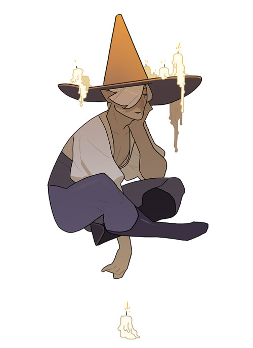 Witchtober 2020 Day 02 . CandleDescription:  A witch sitting cross legged, floating, above a candle.