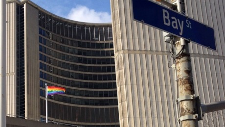 olympicanada:  Canadian cities are flying Pride flags outside their city hall buildings for the duration of the Olympics in protest of Russia’s anti-gay policies. From top to bottom: Ottawa, Edmonton, Toronto, Montreal, Calgary, Quebec City. (Vancouver