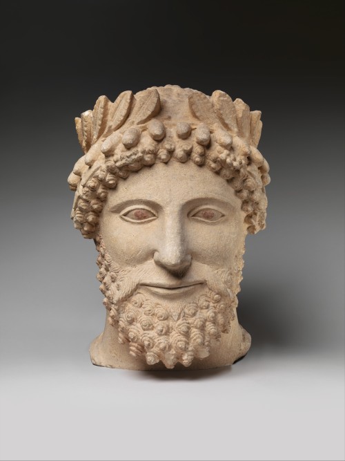 via-appia:Limestone head of a bearded man wearing a wreathCypriot, early 5th century B.C.