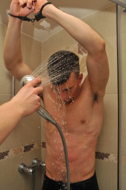 247master247:  Washing my boy Alexander!   In chains *_*